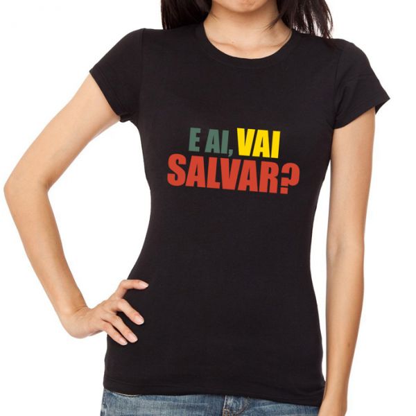 (GG) Camisa "E ai Vai Salvar?" Baby Look Tamanho GG Preta